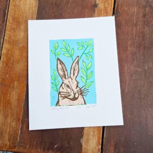 Rabbit Block Print, block print art original, Rabbit Art Print, FREE SHIPPING, Bunny Art Print, bunny artwork, rabbit artwork, rabbit lino