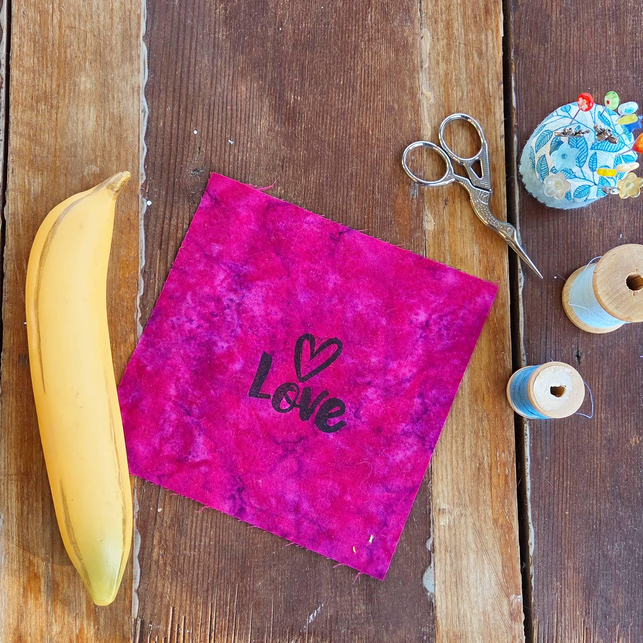 Block Printed LOVE Patch, valentine patches, sew on block print patch linen, sew on patches, cotton patch, fabric patch - Image 2