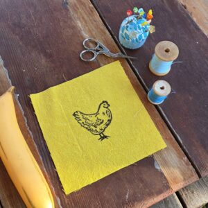 Block Printed Chicken Patch, 6 inch Cotton Linen Sew On Applique, sew on patches, cotton patch, fabric patch, rooster patch