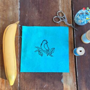 Block Printed Bird on a Branch Patch, 6 inch Cotton Linen Sew On Applique, sew on patch, cotton patch, fabric patch, bird patch, bird print