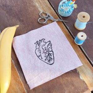Block Printed Anatomical Heart Patch, 6 inch Cotton Linen Sew On Applique, sew on patches, fabric patch, anatomical patch, valentine patch