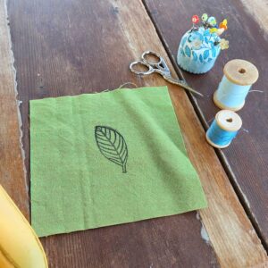 Block Printed Leaf Patch, Hand Stitched Linen Cotton Applique, sew on patches, cotton patch, fabric patch