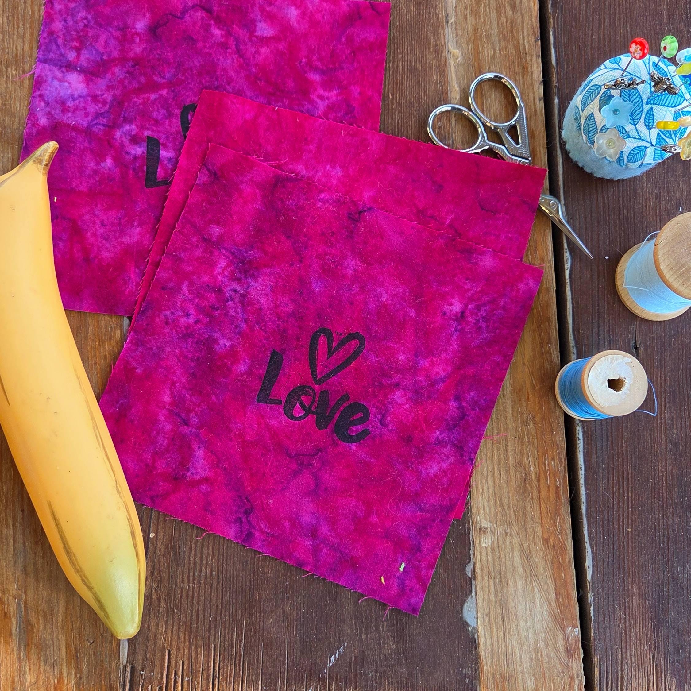 Block Printed LOVE Patch, valentine patches, sew on block print patch linen, sew on patches, cotton patch, fabric patch