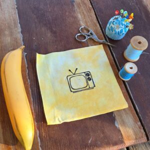 Block Printed Vintage Television Patch, 6 inch Cotton Linen Sew On Applique, sew on patches, cotton patch, fabric patch