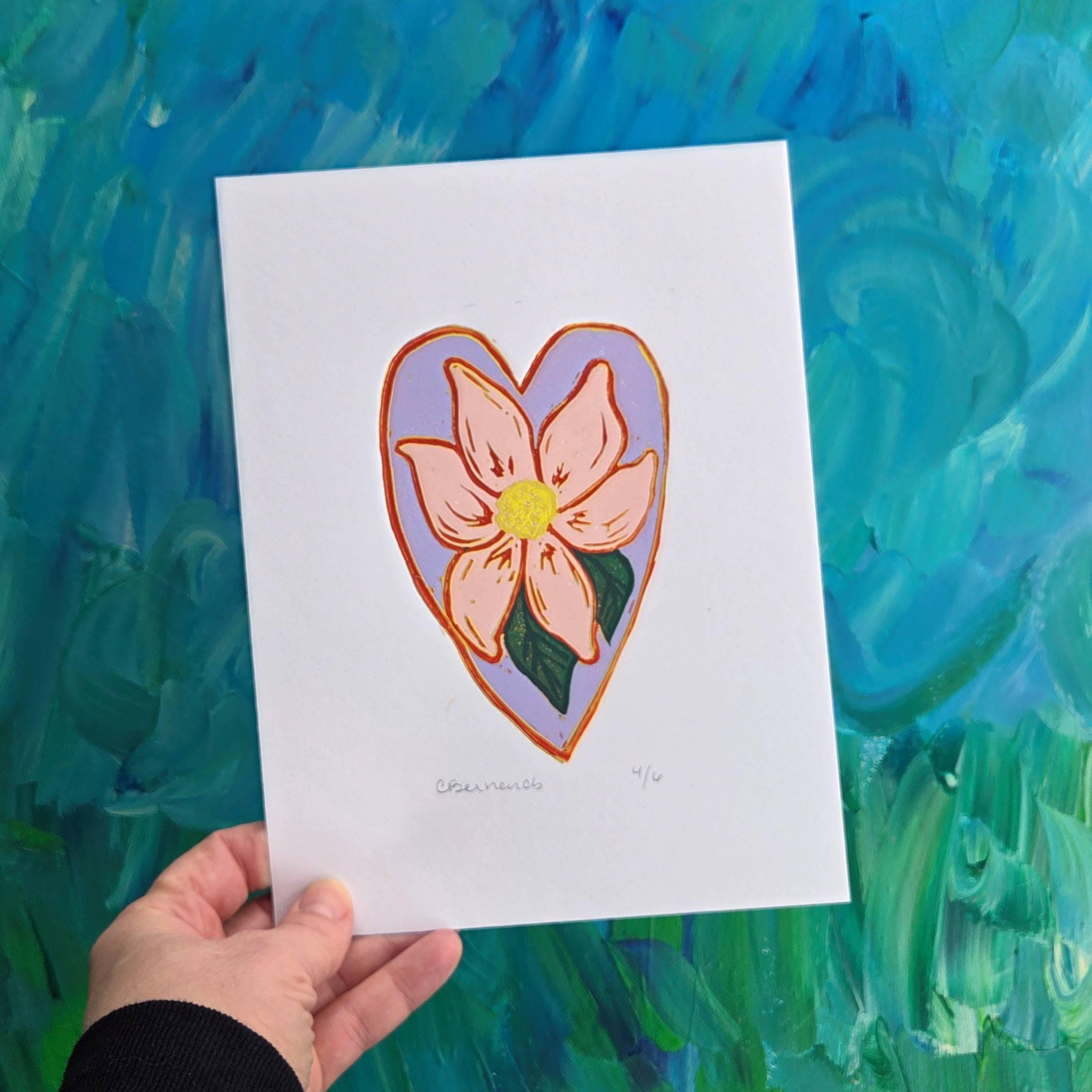 Heart Reduction Lino Print, heart art print, reduction lino cut, limited edition linocut - Image 2