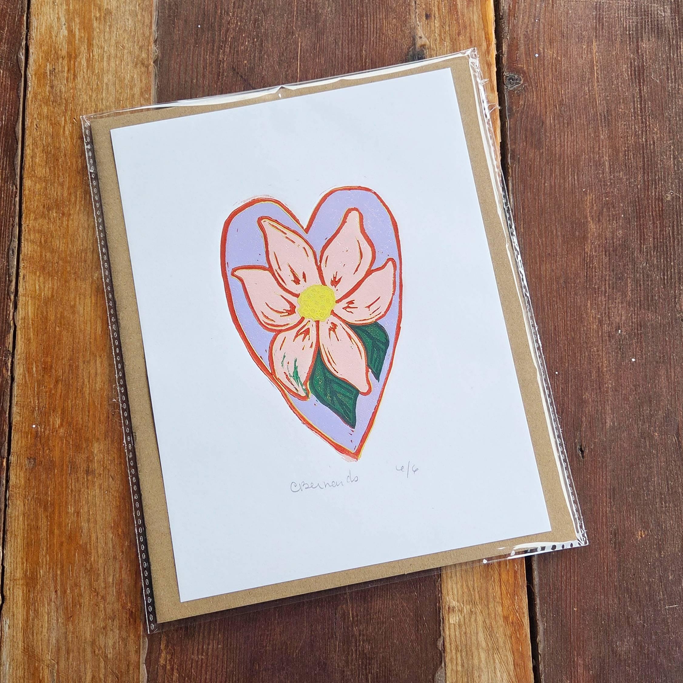 Heart Reduction Lino Print, heart art print, reduction lino cut, limited edition linocut - Image 5