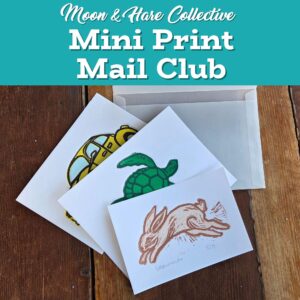 Mini Prints, Art Mail Club, Snail Mail Subscription, lino prints, block prints art, art prints for home decor artistic, free shipping