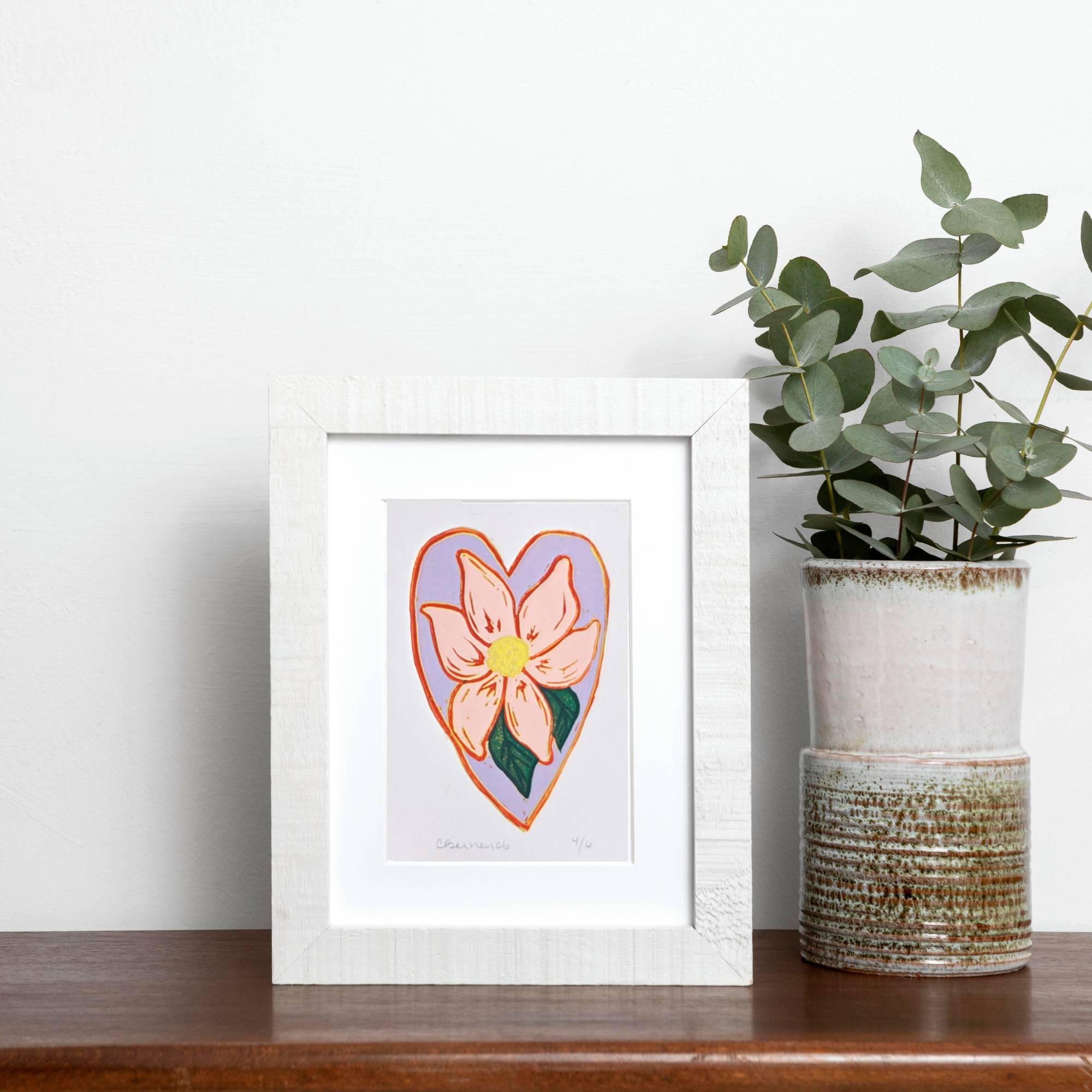 Heart Reduction Lino Print, heart art print, reduction lino cut, limited edition linocut - Image 4