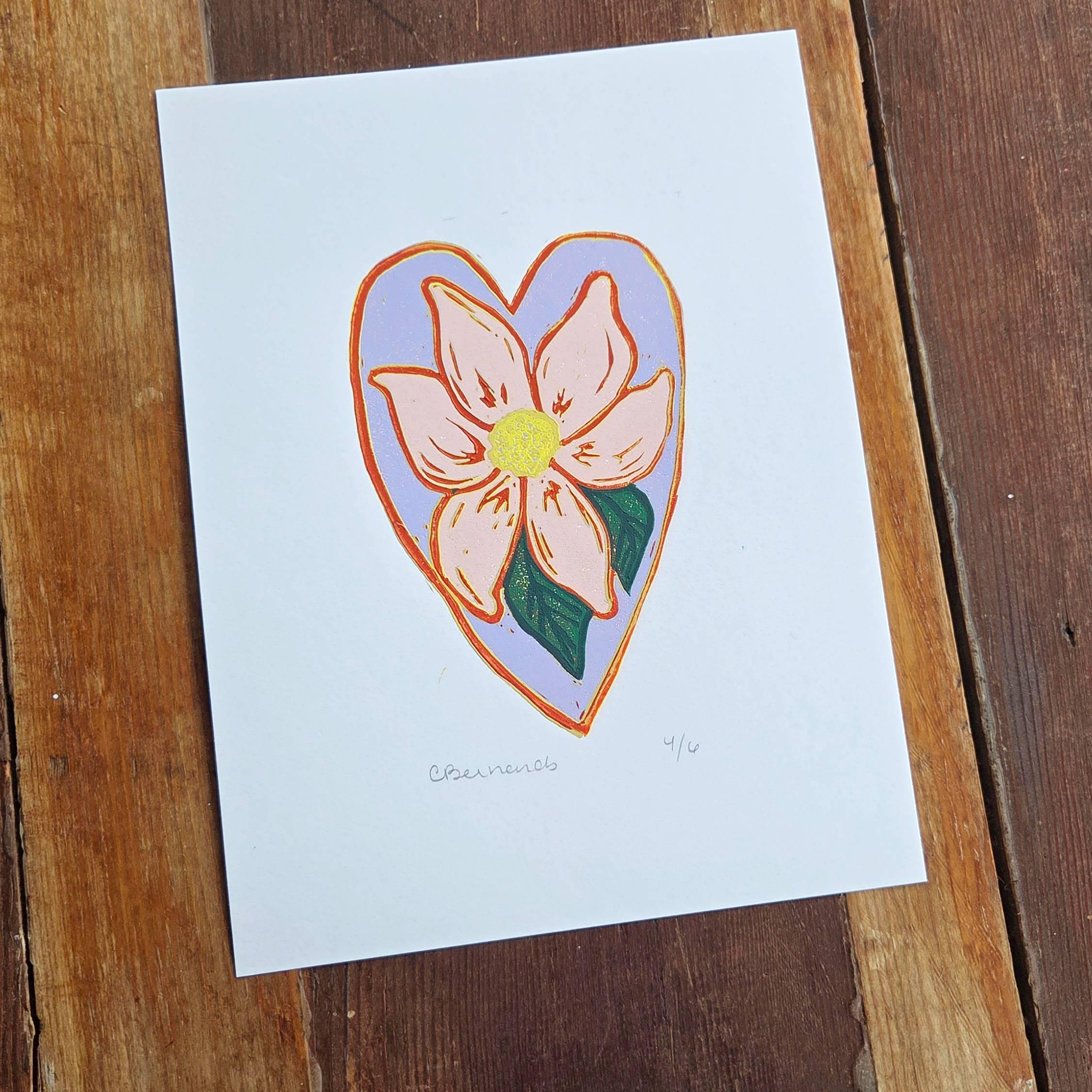 Heart Reduction Lino Print, heart art print, reduction lino cut, limited edition linocut - Image 3